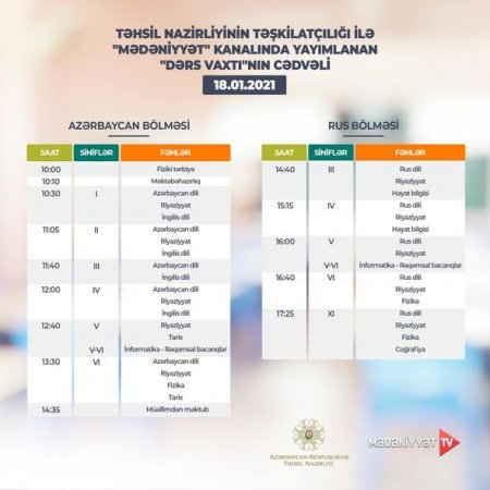 “Dərs vaxtı”nın bu günə olan cədvəli - FOTO “Dərs vaxtı”nın bu günə olan cədvəli - FOTO